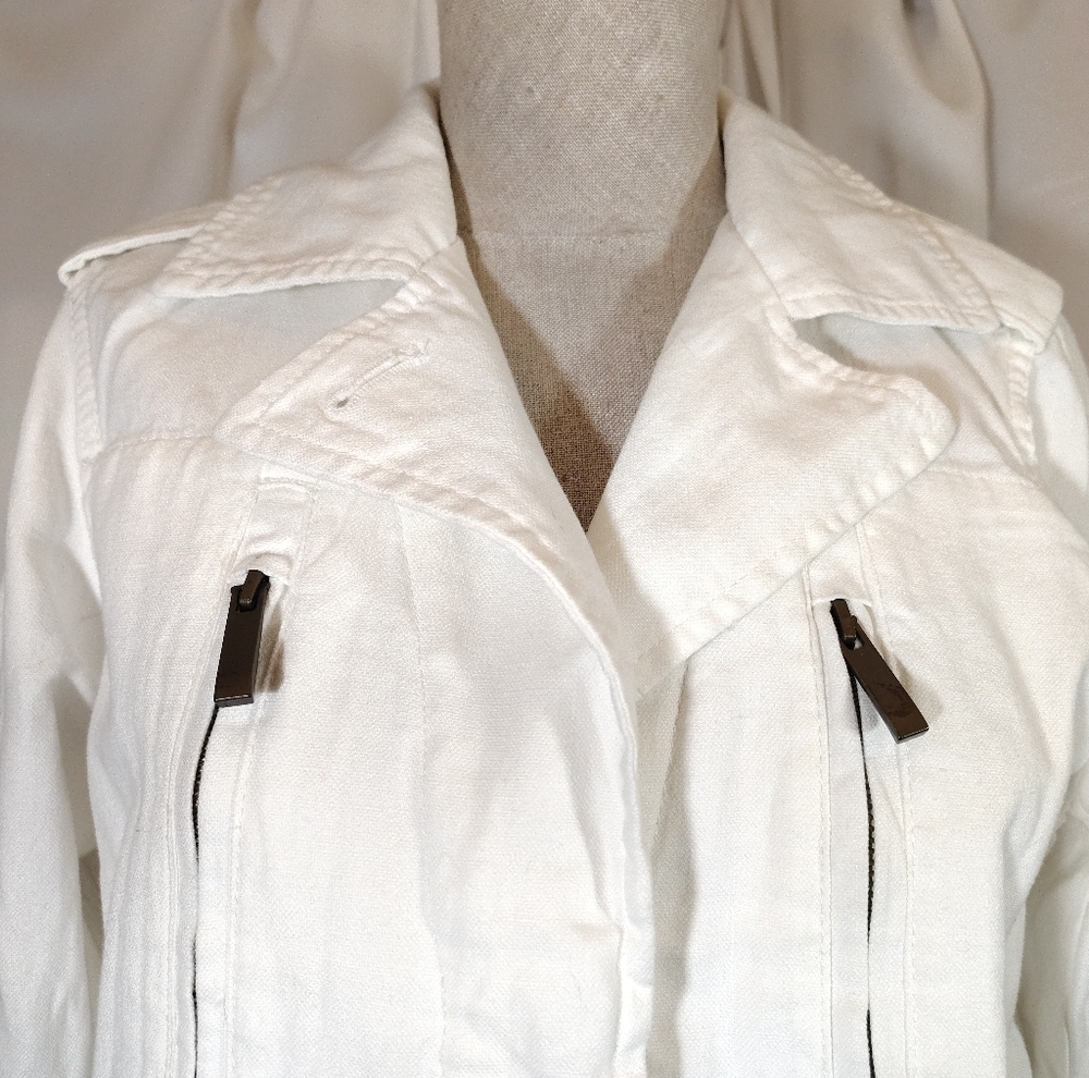 Banana Republic Jean Jacket, Women White Denim, Zip Up, Collar, Pockets, XS - Picture 6 of 12